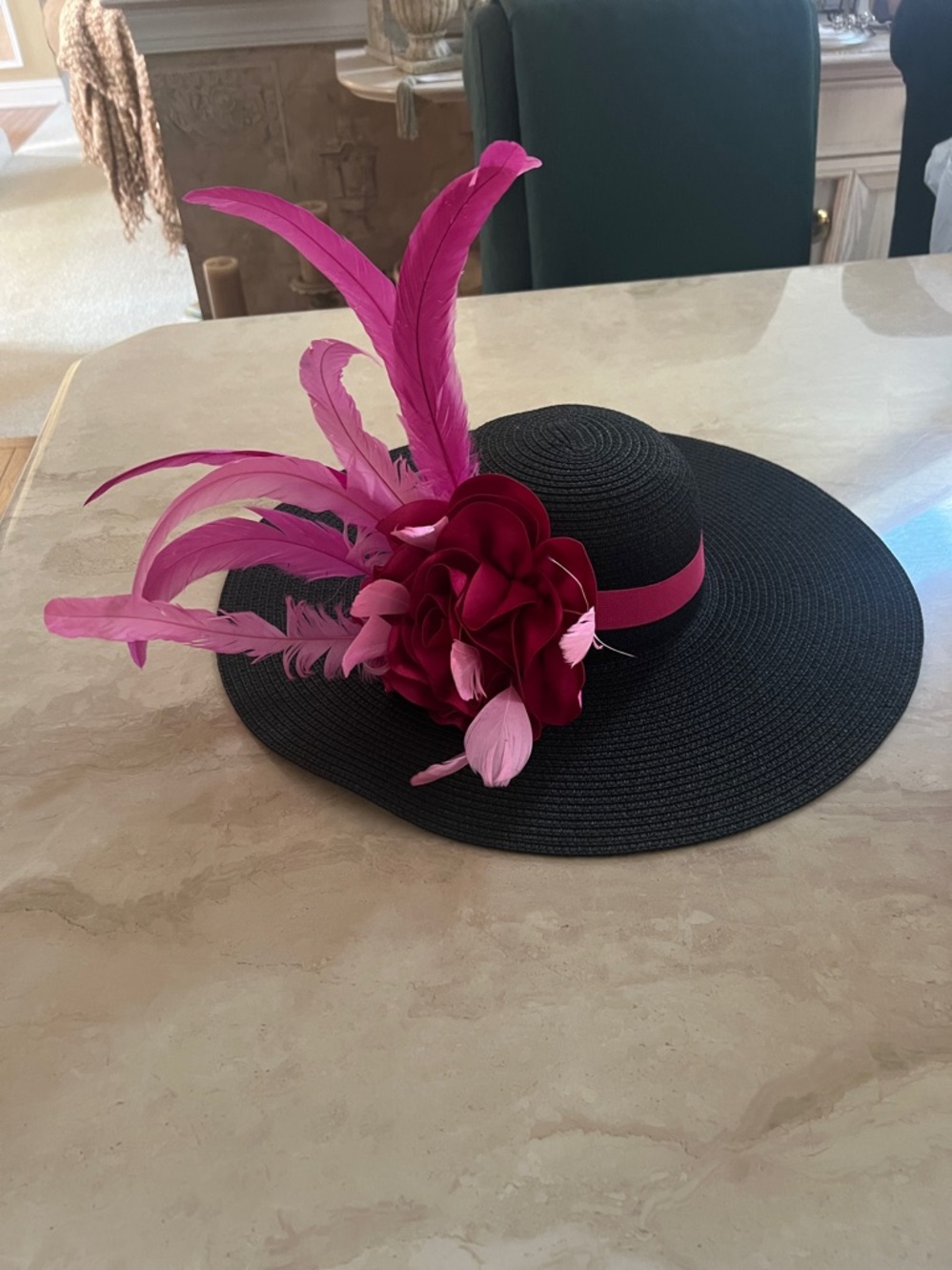 Derby Fuchsia Satin Rose and Feather Fascinator Hair Accessory or Band for Hat.